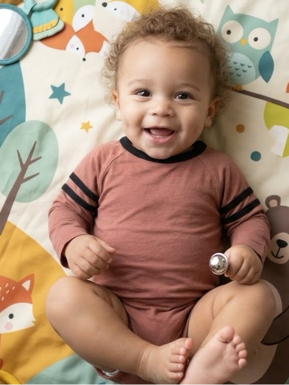 Kate Quinn bamboo double striped long-sleeve baby terracotta bodysuit  18-24mo